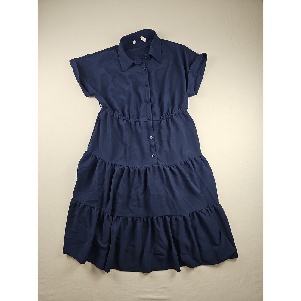Jasambac Women's Navy Blue Dress Short Sleeve Elastic Waist Size L - Picture 10 of 10